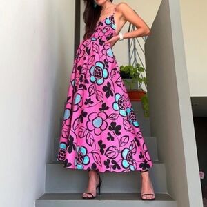 Zara Pink Maxi Dress with Turquoise Floral Print